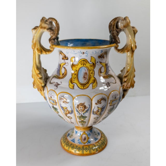 Early 20th Century 20th Century Renaissance Revival Italian Majolica Maiolica Faience Urn or Vase For Sale - Image 5 of 14
