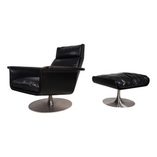 Set of Siesta 62 Leather Lounge Chair and Ottoman by Jacques Brule for Kaufeld, 1960 For Sale