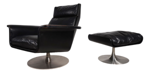 Set of Siesta 62 Leather Lounge Chair and Ottoman by Jacques Brule for Kaufeld, 1960