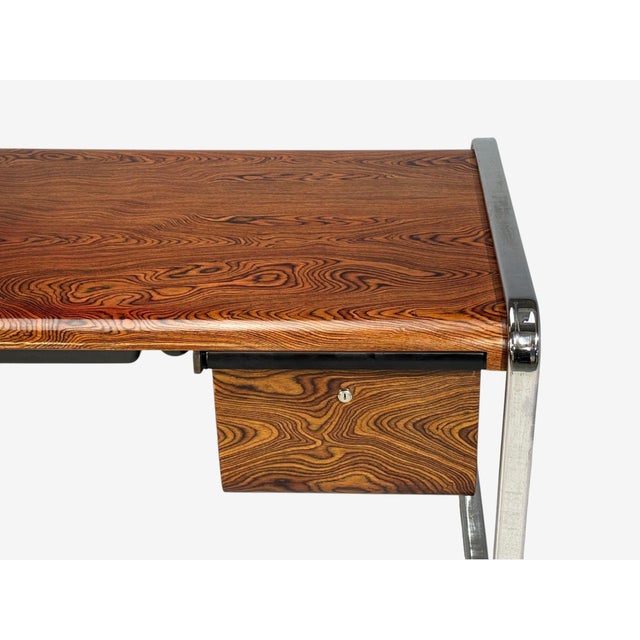 Brown Peter Protzman, Unique Writing Desk, Zebrawood, Chrome, Usa, 1970s For Sale - Image 8 of 15