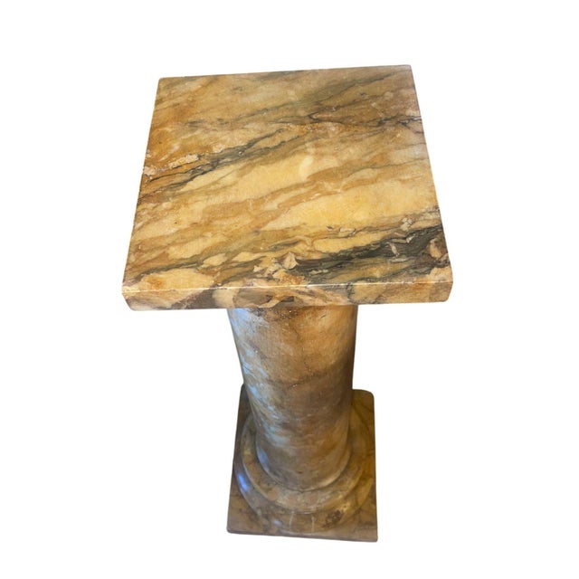 Early 20th Italian Polished Siena Marble Pedestal Column With Warm Toned Veining For Sale - Image 4 of 10