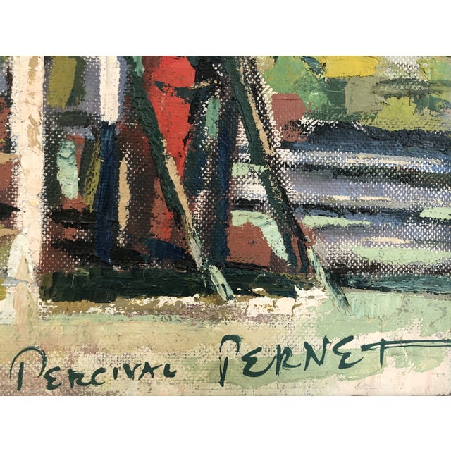Modern Percival Pernet, The Level Crossing and Salève, Oil on Wood, 1950s, Framed For Sale - Image 3 of 12