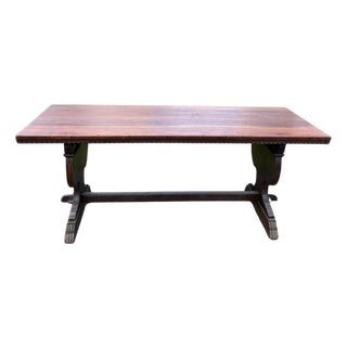 19th Century Antique Solid Wood Trestle Dining Table For Sale
