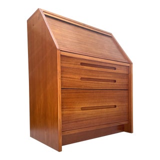 1980s Danish Modern Style Teak Tambour Door Desk Bureau For Sale