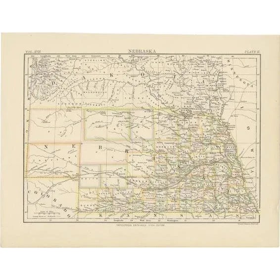 Antique Map of Nebraska, 1884 For Sale - Image 6 of 6