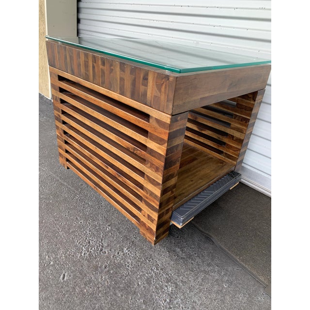 1980s Vintage Slatted Cube Side Table For Sale - Image 4 of 5