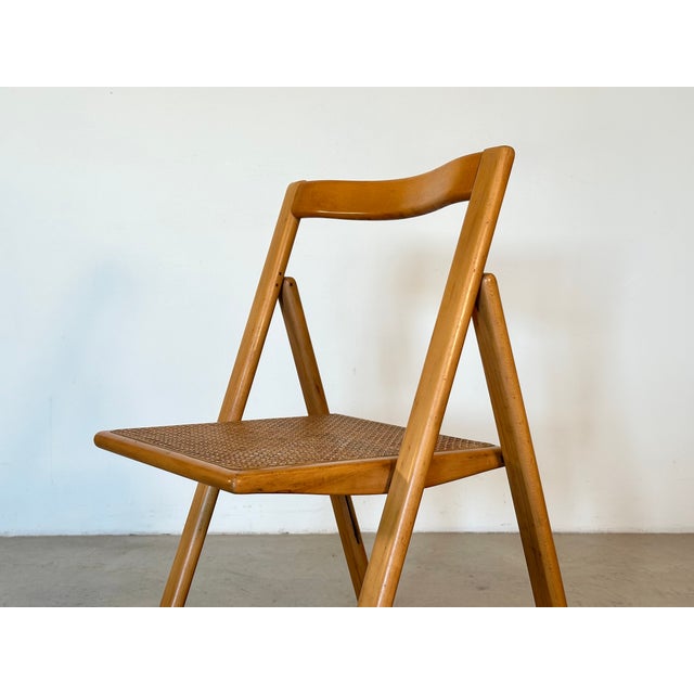Tan Vintage Folding Chairs in Ash and Vienna Straw, 1970s, Set of 4 For Sale - Image 8 of 18