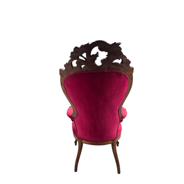 Victorian Vintage Victorian Style Tufted Red Velvet Armchair For Sale - Image 3 of 8
