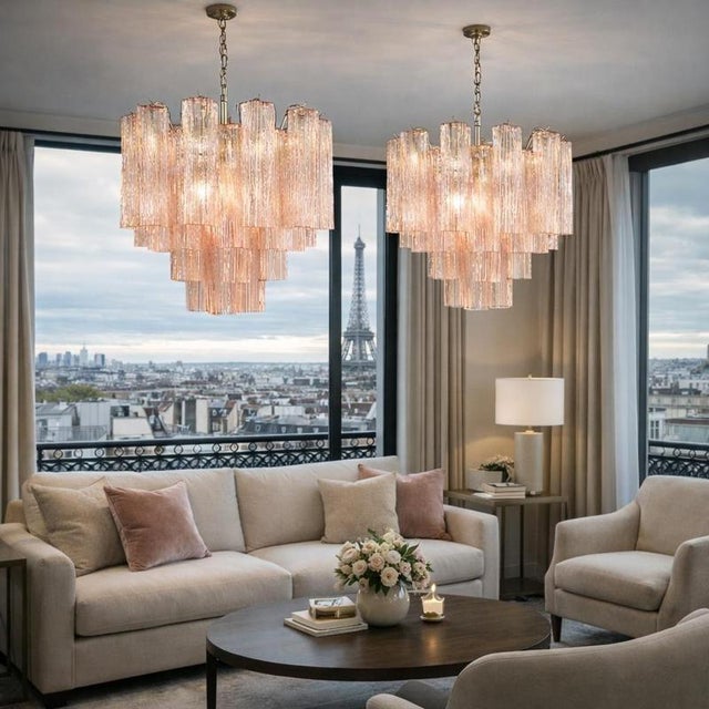 Italian Pink Murano Glass Chandeliers, 1970s, Set of 2 For Sale - Image 14 of 18