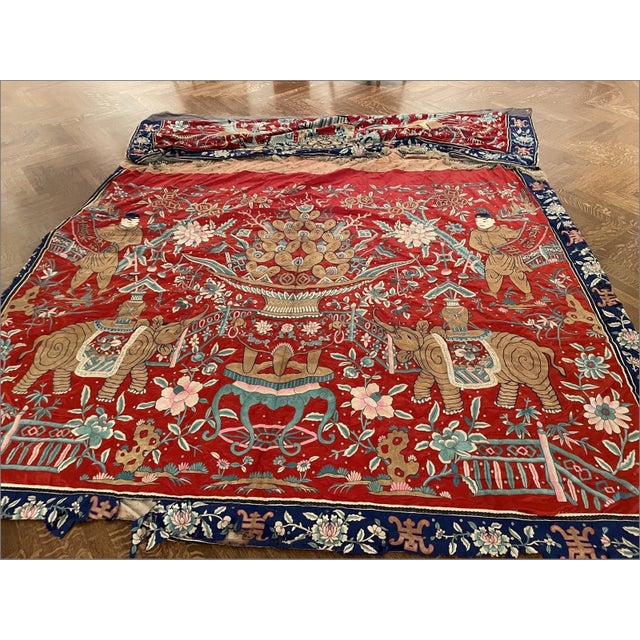 A Massive Chinese Red Ground Embroidered Silk Wall Panel, Late Qing Dynasty For Sale - Image 15 of 15
