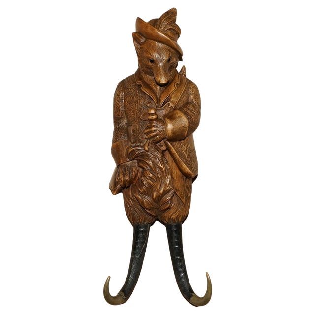 Antique Musical Black Forest Hand Carved Fox Whip Hook, 1880 For Sale