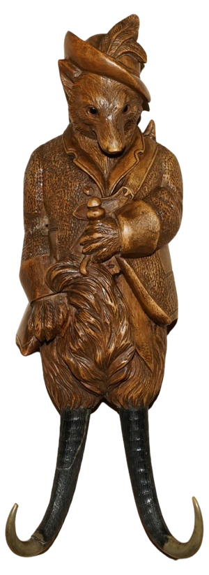 Antique Musical Black Forest Hand Carved Fox Whip Hook, 1880