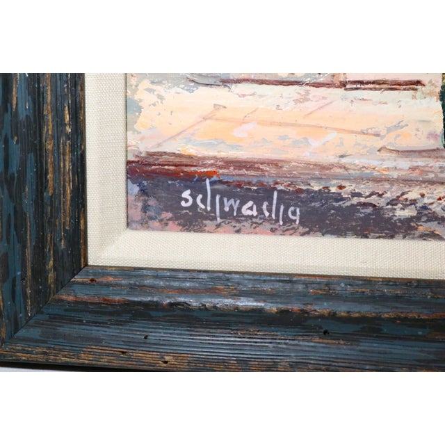 Vintage George Schwacha Oil Board Fruit Market Cityscape Expressionism Painting For Sale - Image 10 of 12