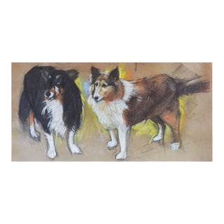 Vintage Pastel Painting Sheltie or Collie Dogs For Sale