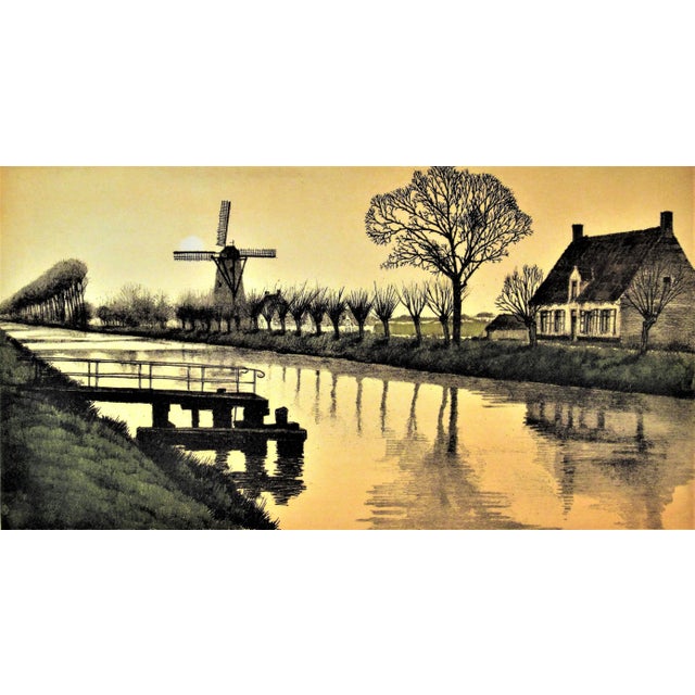 Artist: Roger Hebbelinck (Belgian, born 1912) Title: Somme, Coucher De Soleil Year: Circa 1965 Medium: Color Etching...