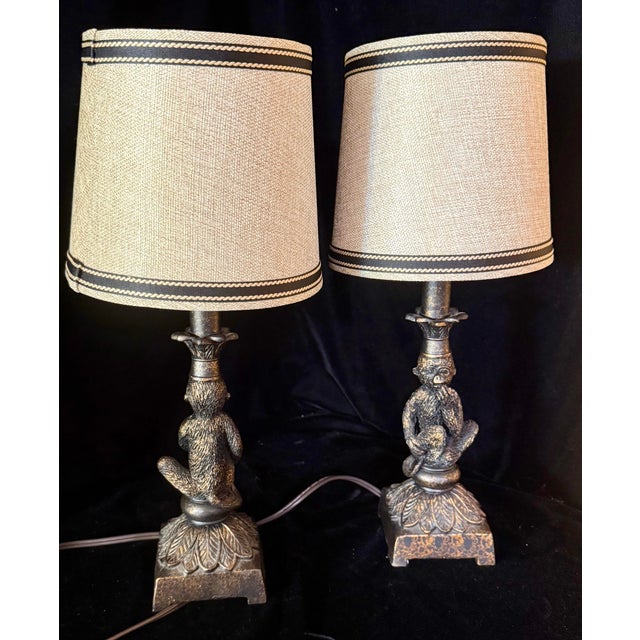 Mid 20th Century Brass Monkey Motif Accent Lamps - a Pair For Sale - Image 9 of 12