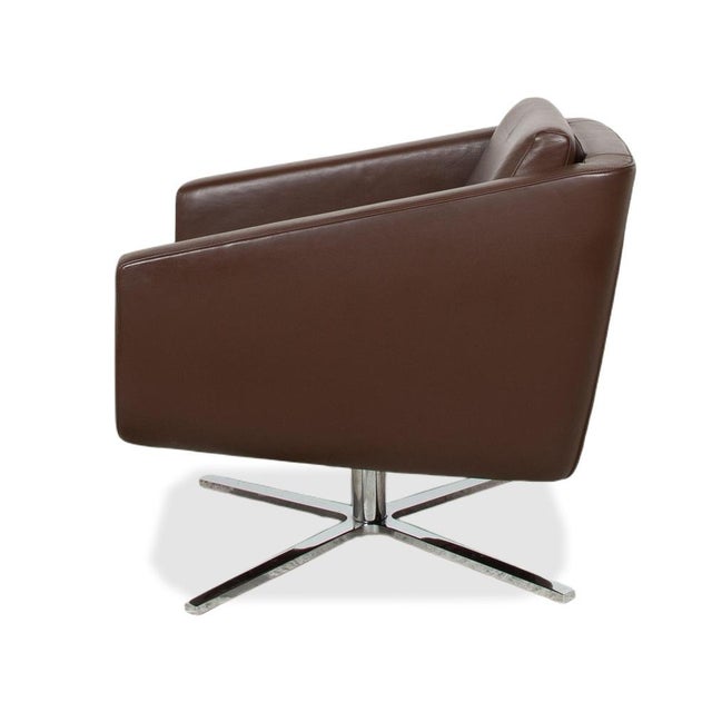 Pavo Leather Chrome Armchair in Brown with Manual Reclining Function by FSM For Sale - Image 16 of 18