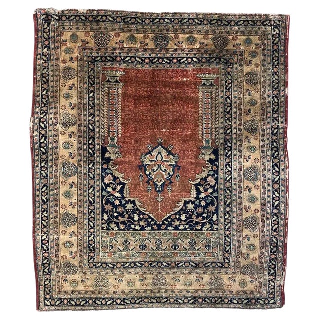 Silk Tabriz Prayer Rug For Sale