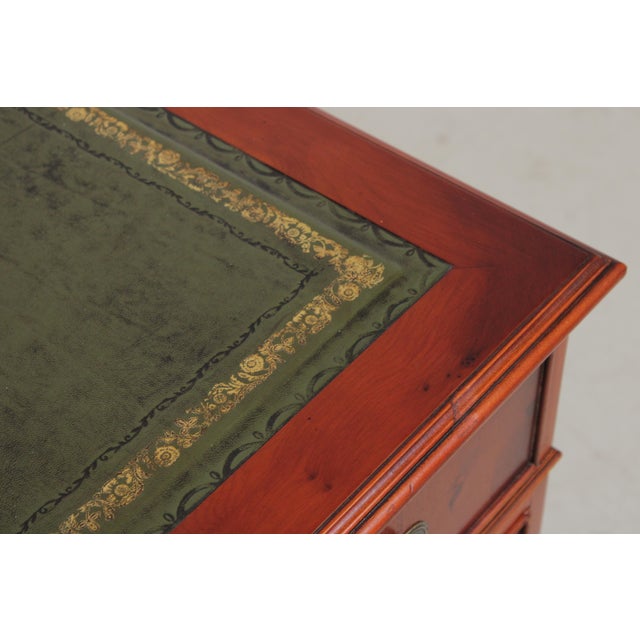 Reprodux English Yew Wood Green Leather Top Desk For Sale - Image 14 of 18
