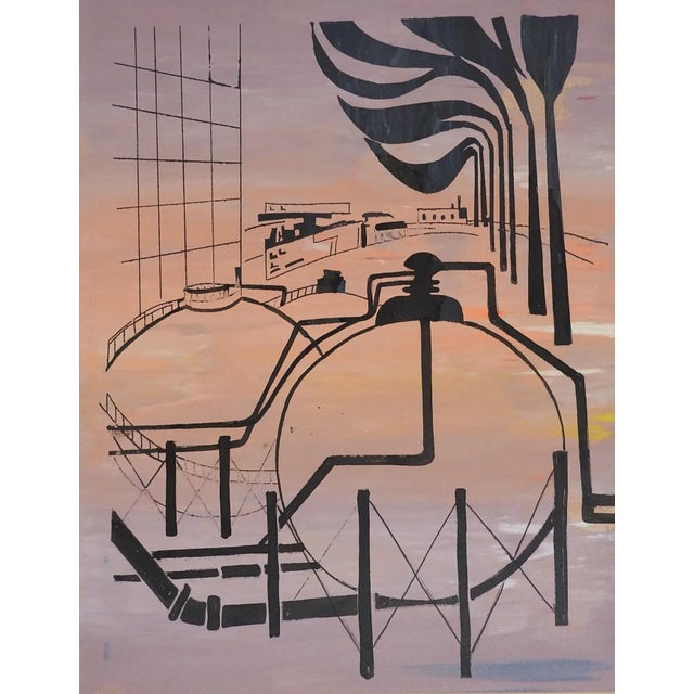 Mid-Century Modern Vintage Mid Century Industrial Refinery Scene Serigraph For Sale - Image 3 of 3