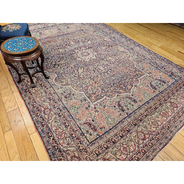 19th Century Persian Kerman Lavar Rug, Hand-Knotted Wool, Floral Design, Ivory & Red, 8x11 For Sale - Image 14 of 18