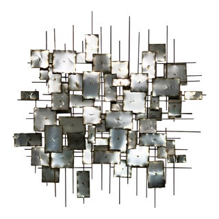 C. 1973 Mid-Century Abstract Brutalist Steel Wall Sculpture For Sale