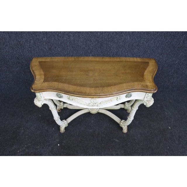 Mid 20th Century Italian Style Walnut Carved and Cream Painted Console Table For Sale - Image 5 of 7