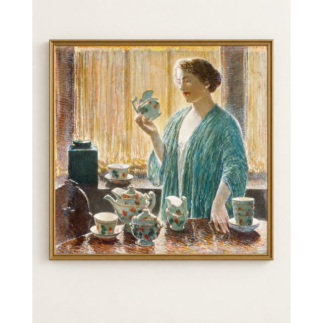This vintage tea set art print reproduces Strawberry Tea Set (1912) by American Impressionist Childe Hassam. The luminous...