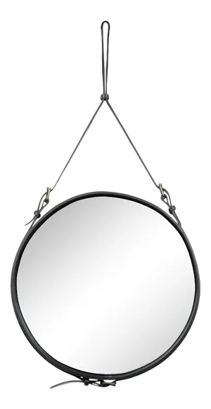 Jacques Adnet Medium Circulaire Mirror With Black Leather