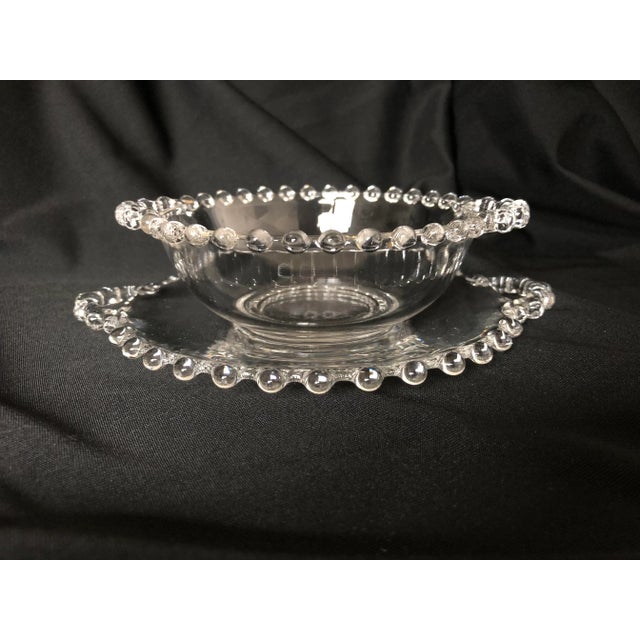 Mid-Century Modern Vintage Candlewick Glass Handled Mayonnaise Sauce Bowl & Plate For Sale - Image 3 of 6
