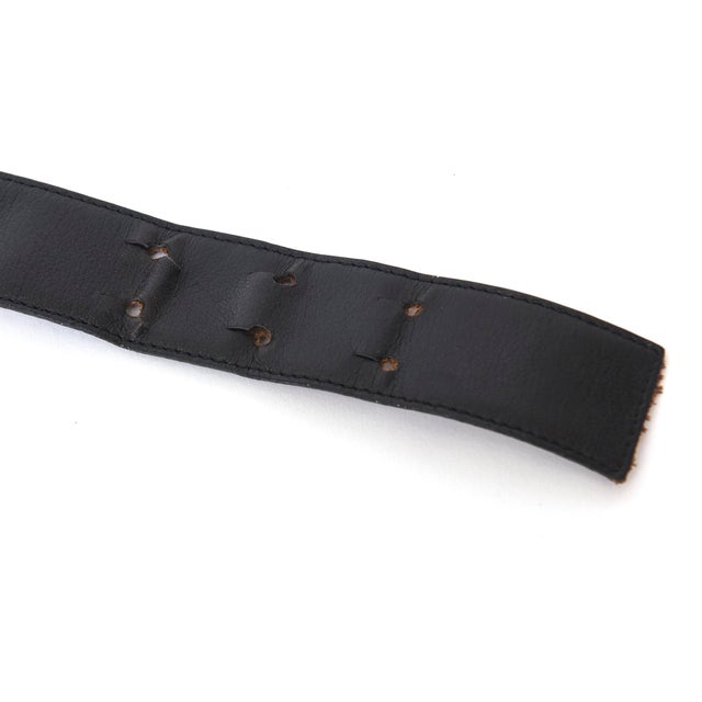 Metal Vintage Moschino Black Leather and Gold Lettered Belt For Sale - Image 7 of 9