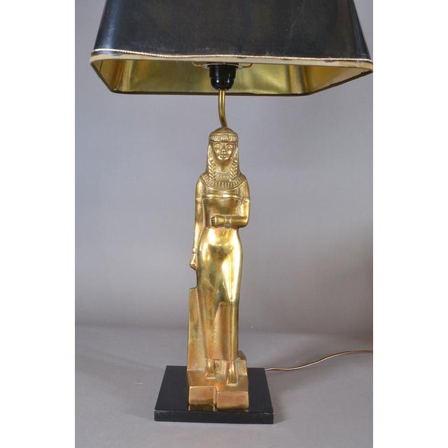 Art Deco Style Egyptian Revival Bronze Female Table Lamp, 1970s, in Good conditions. Designed 1970 to 1979 European Plug...