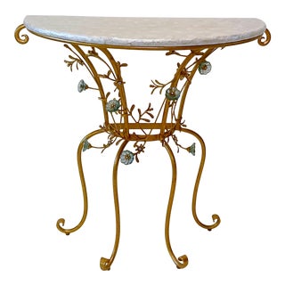 1990s Italian White Capiz Shell Demi-Lune Console Table For Sale