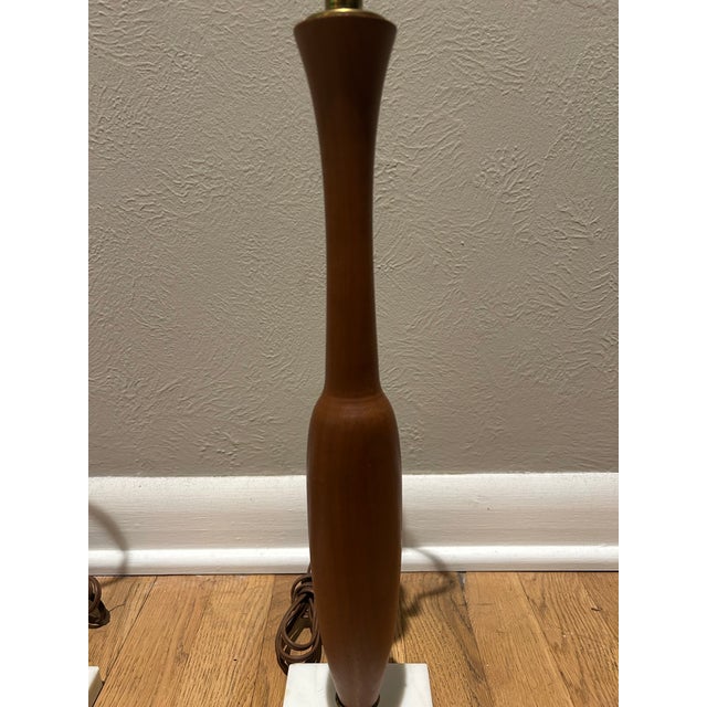 1960s 1960s Mid-Century Walnut and Marble Table Lamps - a Pair For Sale - Image 5 of 5