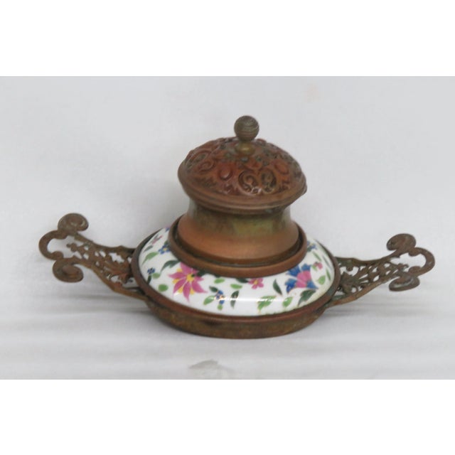 Brass Victorian Early 1900s Inkwell Brass and Copper Finish With Porcelain For Sale - Image 8 of 13