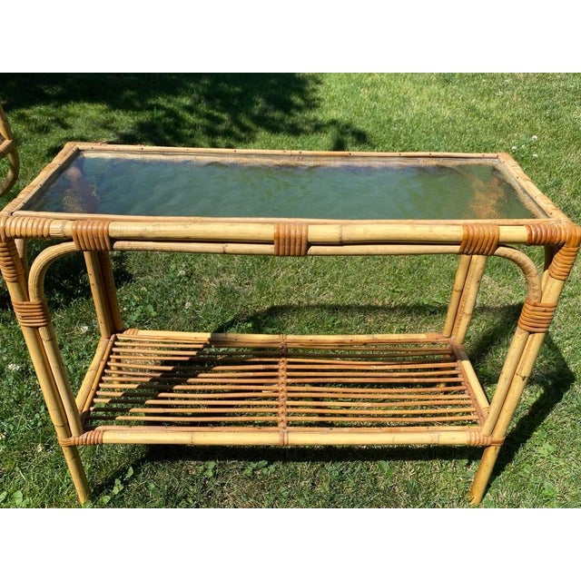 1950s Mid Century Bamboo and Rattan Bar Cart Trolley - Set of 2 For Sale - Image 11 of 12