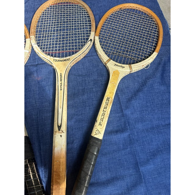 1970s Collection of Vintage Wilson and Dunlop Wooden Tennis Rackets For Sale - Image 5 of 6