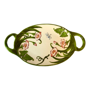 Large English Style Serving Platter Tableware With Spring Green Vines and Pink Flowers