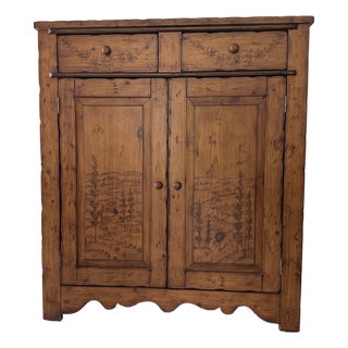 1990s Wood Jelly Cupboard Cabinet Pyrography Style For Sale