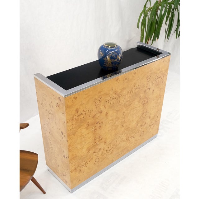 Milo Baughman Decor Burl Walnut & Chrome Mid-Century Modern Liquor Serving Bar For Sale - Image 6 of 18