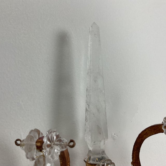 1950s French Country Large Rock Crystal and Goldleaf Wall Sconces - Pair For Sale - Image 16 of 16