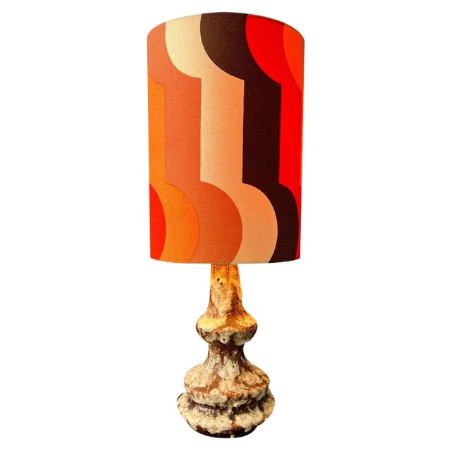 West German Fat Lava Space Age Table Lamp in Orange Ceramic For Sale