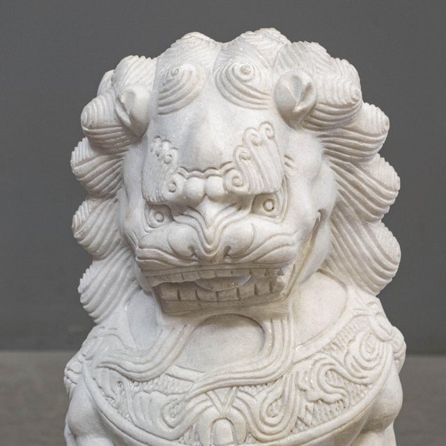Carved White Marble Chinese Foo Dog Boundary Markers a Pair Chairish
