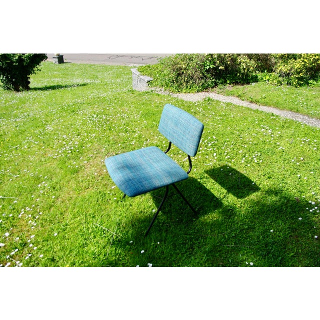 Pierre Guariche Compass chair, 1956, reupholstered by a journeyman craftsman using high-quality materials, including a...