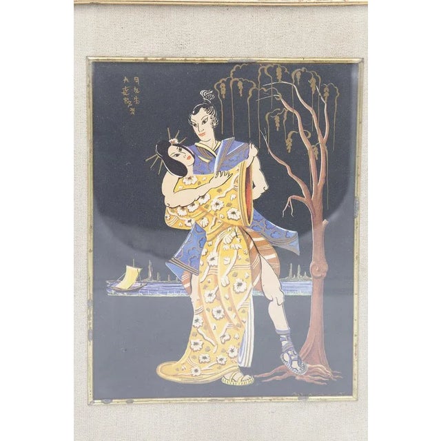 Framed Japanese Print Depicting Lovers' Dance, Early 1900s For Sale - Image 6 of 9