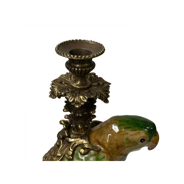 Brass Vintage Handmade Ceramic Parrot Figure Candle Holder For Sale - Image 8 of 9