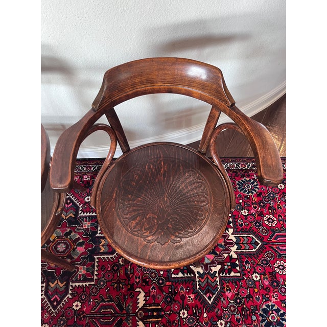 French Country Set of 4 - Antique Mundus and Jacob & Josef Kohn Bentwood Armchairs For Sale - Image 3 of 12