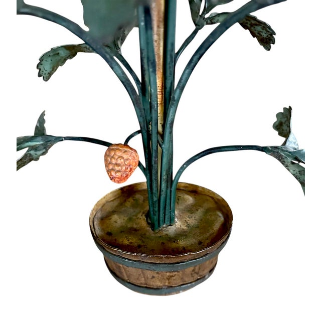 Vintage Italian Tole Peinte Potted Strawberry Plant Sculpture / Toleware Floral / Flower Arrangement, Made in Italy For Sale - Image 9 of 11