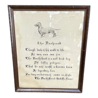 Vintage Dachshund Dog Drawing and Calligraphy Poem, Framed For Sale