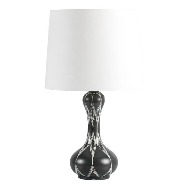 Tall Ceramic Table Lamp with White Shade by Eva & Johannes Andersen, Denmark, 1960s For Sale